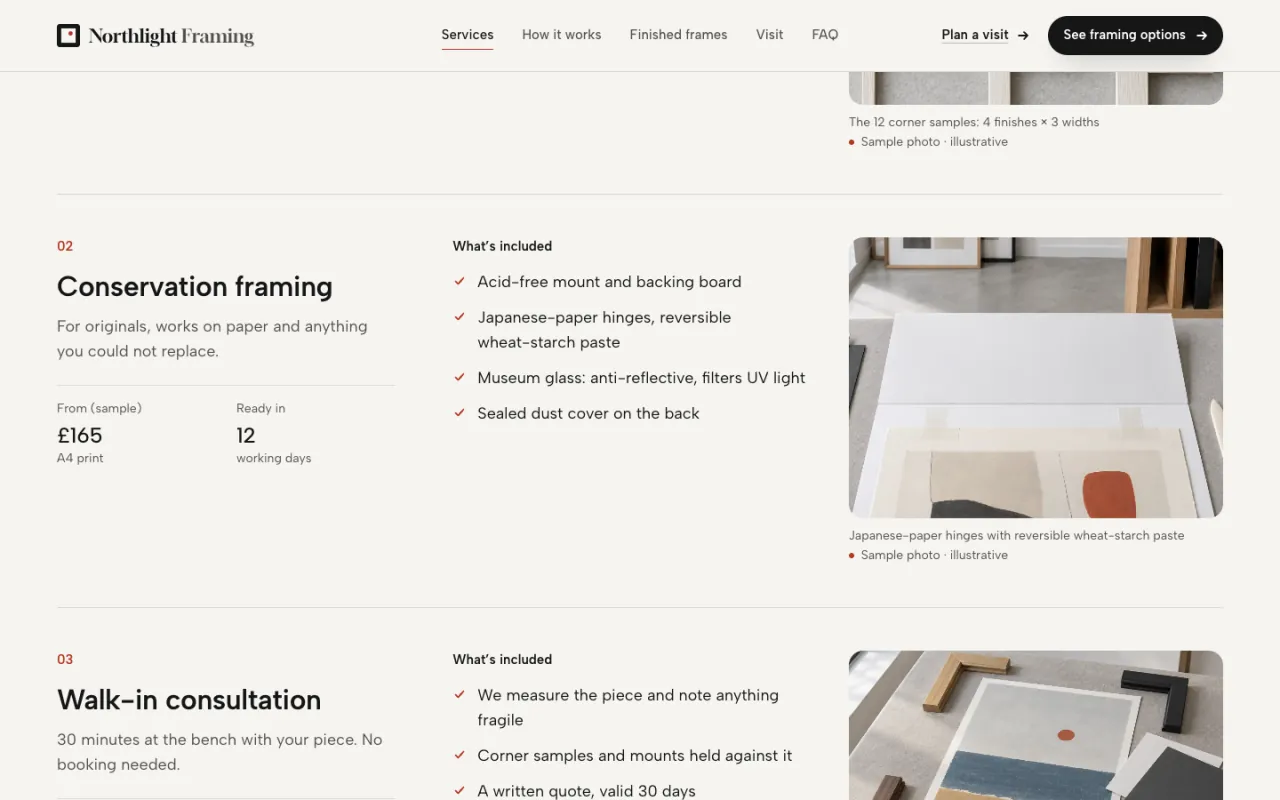 Northlight Framing Services 섹션